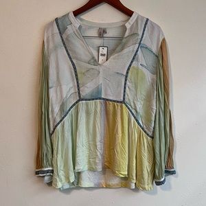 Anthropologie Bl^nk London Tie Dye Pastel Babydoll Peasant Top XL